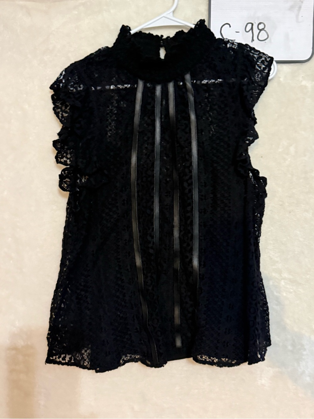 Express Black Lace Ruffle Sleeve High-Neck Blouse